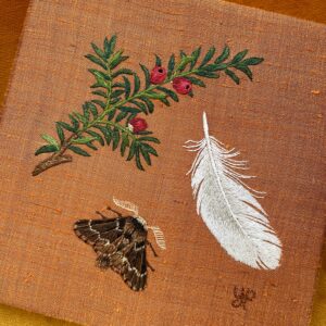 Yvette Phillips OAS: St Michael's Winter Collection, hand embroidery on vintage silk