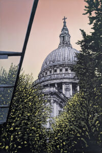 Alexandra Buckle: St Paul's and Peach linocut by Alexandra Buckle