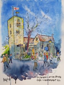 Bruce Bignold OAS: 'St. Michael at the North Gate, Cornmarket. This church dating from 1040 is one of Oxford's oldest buildings.'
