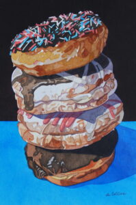 Marjorie Collins OAS: STACKED DOUGHNUTS Watercolour 43 x 29 cm