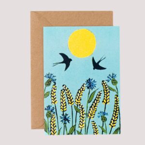 Esther Rolls: Swallows Card Copied From Original Lino Print by Esther Rolls