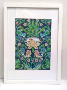 Ruth Harris (Catkin Studio): "That Aint A Strawberry Thief" (cats amongst the flowers) by Ruth Harris |Catkin Tree Studio - available as prints on homeware via website or Artweeks venue, prices from £2.50 to £25.00