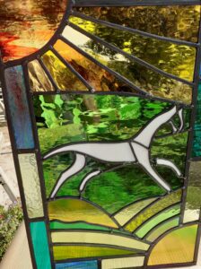 Sharon Rich WOA: "The White Horse". Leaded stained glass panel (Commissioned work)