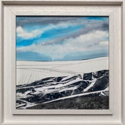 Jess Parker: Threshold Light, 30x30cm mono print, ink and collage on canvas board