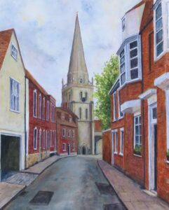 Margaret Horton: Towards St Helen's, Abingdon, acrylic, 16" x 20", framed, £250.