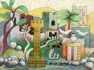 Suzanne O'Driscoll: Towered Garden, mixed media on paper, 38x28cm