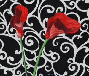 Marjorie Collins OAS: TWO RED CALLA LILLIES Watercolour 35 x 42 cm