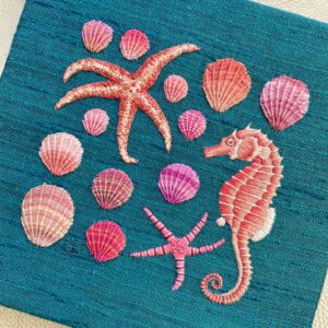 Yvette Phillips OAS: Underwater Collection, hand embroidery on vintage silk