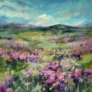 Cathryn Jeff: Welsh Heathers, Acrylic on panel, 11x11" framed, £78