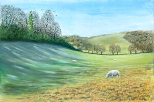 Jane Peart OAS, OPC: 'Winter Sunshine' an acrylic painting. The sun melting the frost on a crisp winter's day