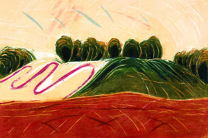 Catriona Brodribb OPC: 'Woods above Lambourn', woodcut