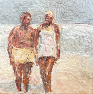 Howard Aspden: Two Figures on the Beach. Oil on Canvas