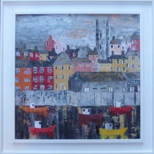 Elaine Allender: Brixham, mixed media on board, framed, 61cm x 61cm, £450