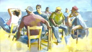 Deborah Williams OAS: "Cafe, Koroni, Greece" (acrylic)
