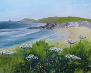 Elaine Allender: Constantine Bay, acrylic, framed, 40cm x 30cm, £95