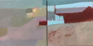 Jane Strother OAS: Cumbria Village on the Solway Plain 1, acrylic on canvas