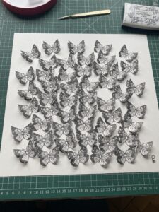 Lizzie Waterfield: Fifty Butterflies (work in Progress), print and paper collage, 2025 (sold)
