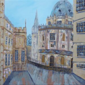 Elaine Allender: Radcliffe Square, acrylic on canvas, 51cm x 51cm, £350