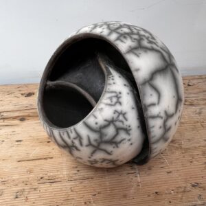 Helen Woolner: Abstract Sculpture, "Shelled" naked raku thrown vessel sliced and reassembled.