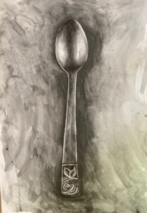 Julie Herd: Rose teaspoon. Graphite on paper