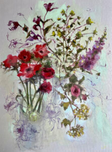Lucy Priest: Spring Vases, 2026, oil on canvas, 24 x 18 inches