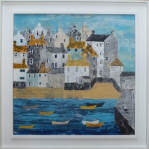 Elaine Allender: St Ives, mixed media on board, framed, 61cm x 61cm, £450