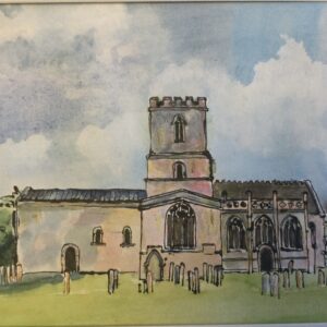 Sue Hill WOA: Ink printing and wash, Stanton Harcourt Church.