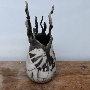 Helen Woolner: Spikey rimmed vessel, naked raku