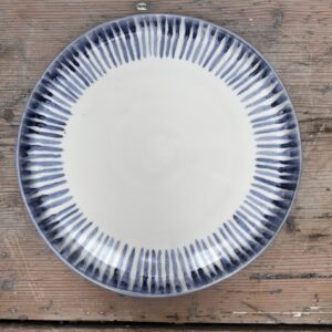 Helen Woolner: Dinner Plate, Indigo range striped edge