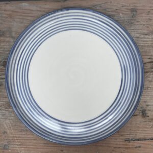 Helen Woolner: Dinner plate, Indigo range circular stripes
