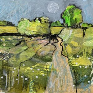 Sue Hill WOA: Through the fields, printmaking and acrylic