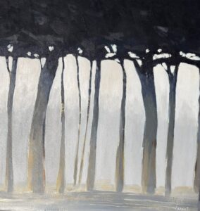 Caroline Chappell: Painting under a tree canopy 70x70cms acrylic on canvas