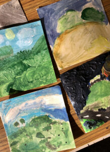 Community Art installation, Dorchester Festival: The landscape of the Wittenham Clumps by year 4/5 children at Abbey Woods primary, Berinsfield