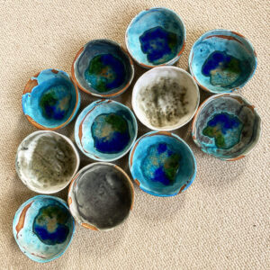 Sally Dorrity WOA: bowls, stoneware clay, dry glazes, glass