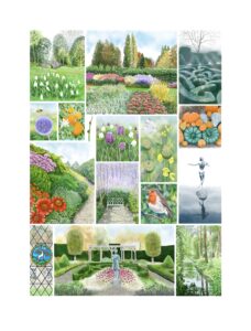 Jane Peart OAS, OPC: 'Waterperry montage' digital drawing. A compilation of drawings from Waterperry Gardens at different times of the year