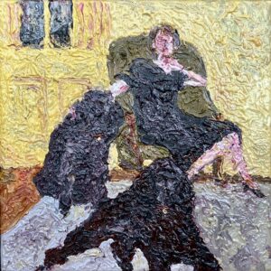 Howard Aspden: Woman with Dogs. Oil on Canvas