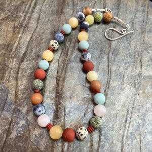 Alison Morris: Jasper, quartz, agate and silver. 46cm including handmade silver clasp. £70