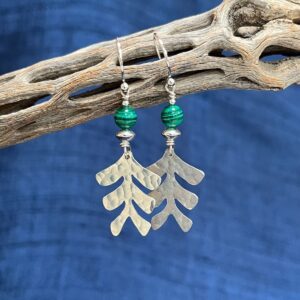 Alison Morris: Hand-cut hammered sterling silver with malachite 4.3cm long. £48